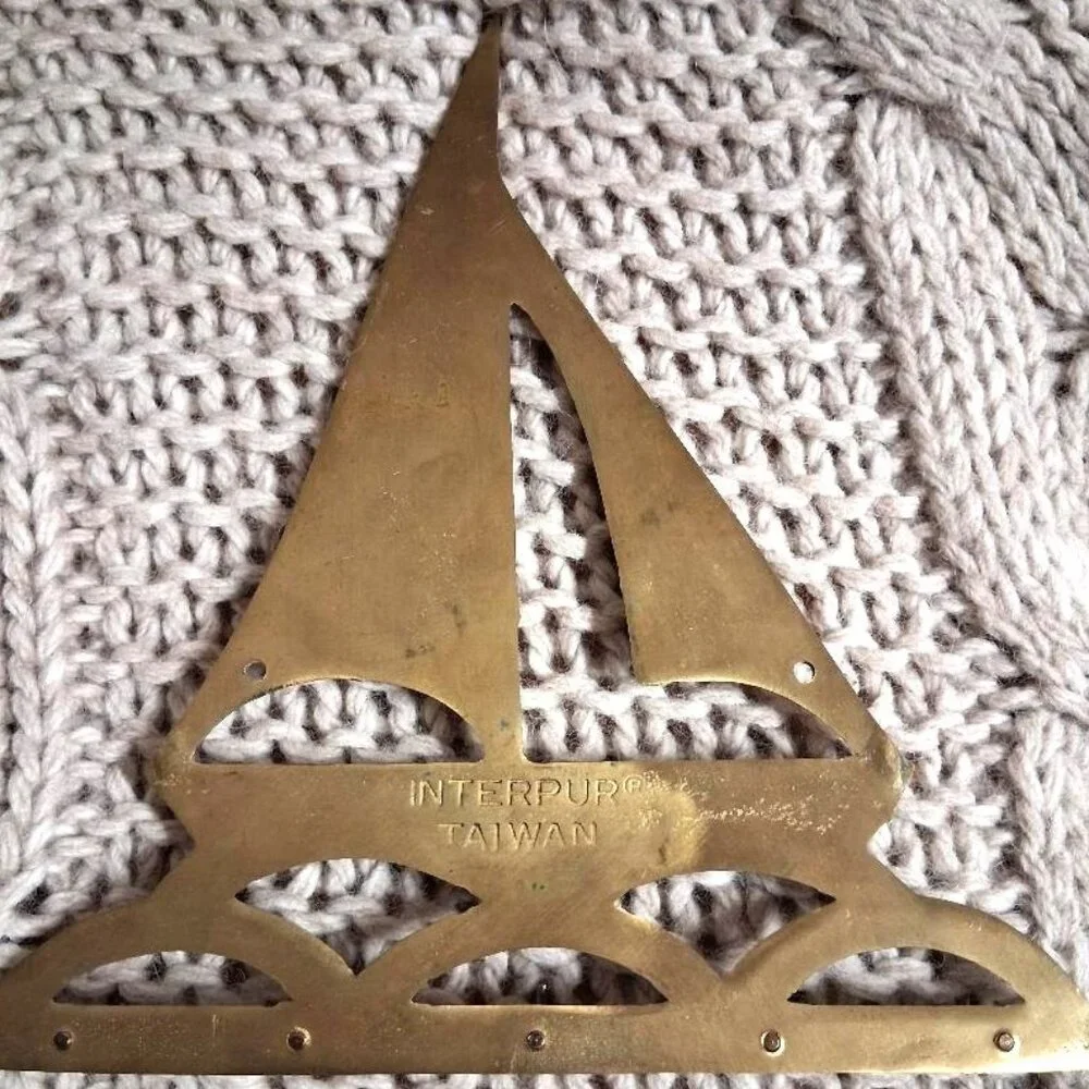 Vintage Interpur Brass Sailboat Wall Mounted Key Holder Nautical Decor Taiwan MC